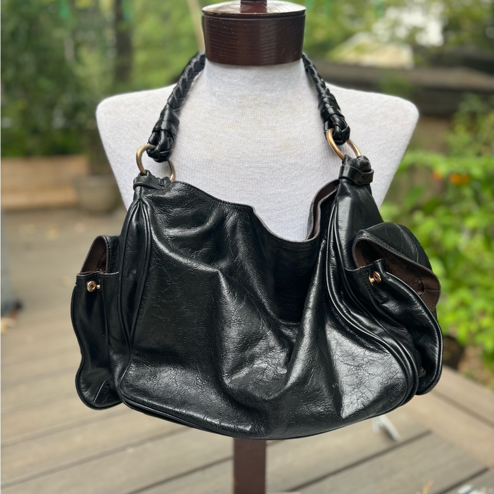 Slouchy Y2K BCBG Girls black leather bag